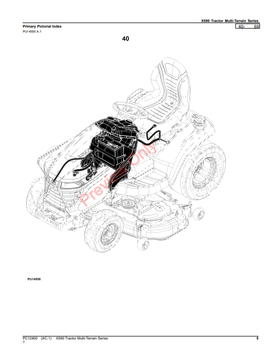 JOHN DEERE X590 TRACTOR MULTI-TERRAIN SERIES PC12400- PARTS CATALOG MANUAL