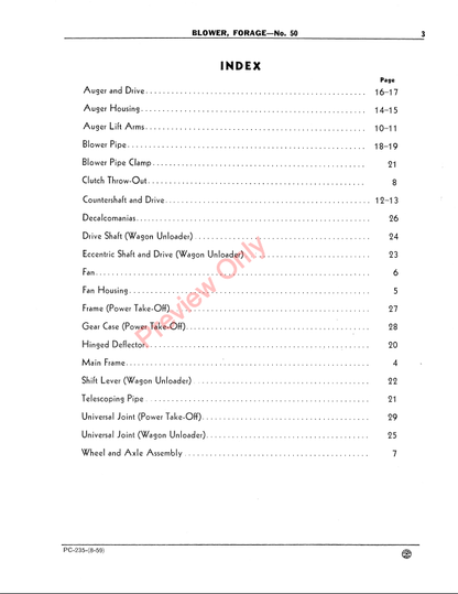 JOHN DEERE FORAGE BLOWERS - NO.50 PC232 - PARTS CATALOG MANUAL