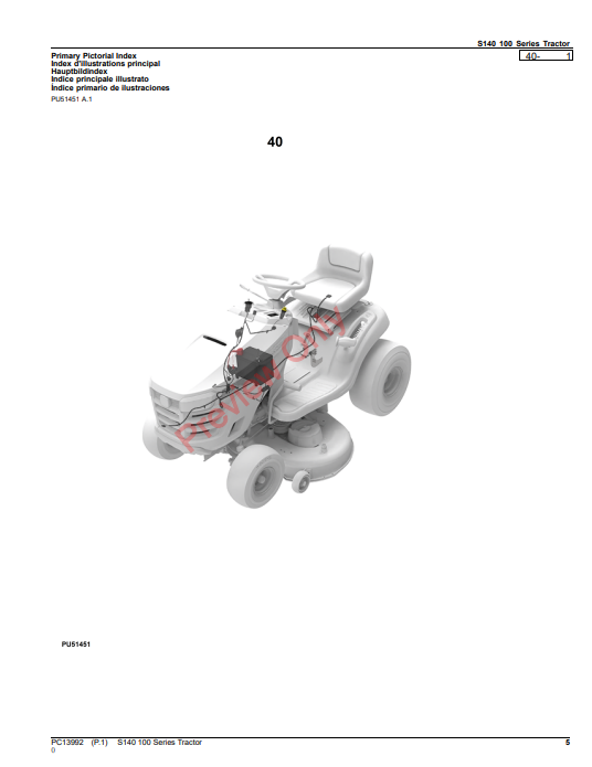 JOHN DEERE S140 100 SERIES TRACTOR PC13992 - PARTS CATALOG MANUAL