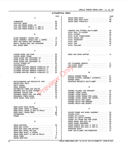 JOHN DEERE LL-LZ-HZ PRESS GRAIN UNIT DRILLS PC1113 - PARTS CATALOG MANUAL