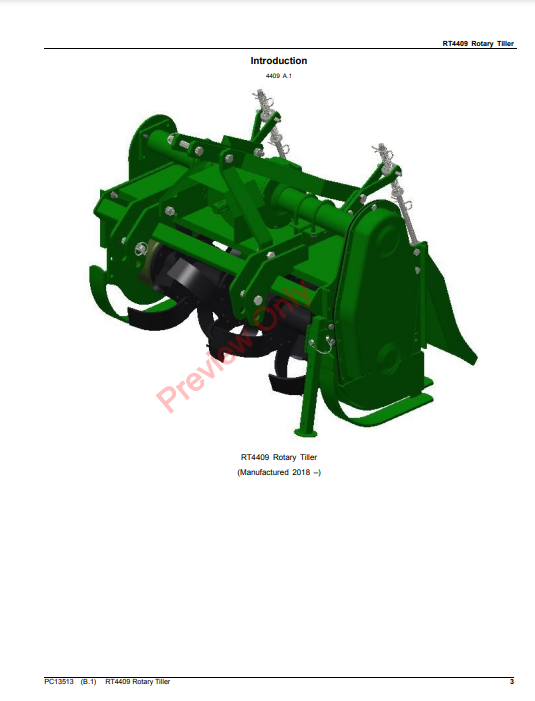 JOHN DEERE RT4409 ROTARY TILLER PC13513 - PARTS CATALOG MANUAL