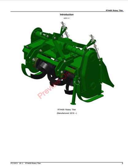 JOHN DEERE RT4409 ROTARY TILLER PC13513 - PARTS CATALOG MANUAL