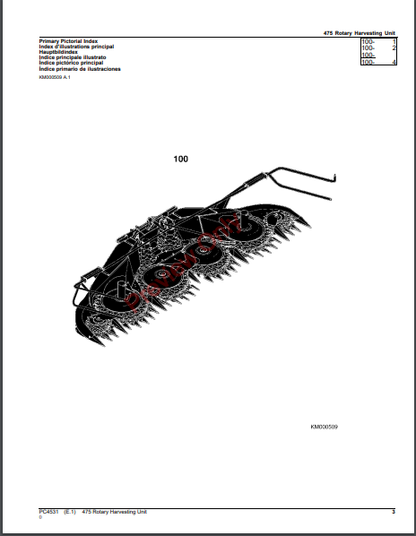 JOHN DEERE 475 ROTARY HARVESTING UNIT PC4531 - PARTS CATALOG MANUAL