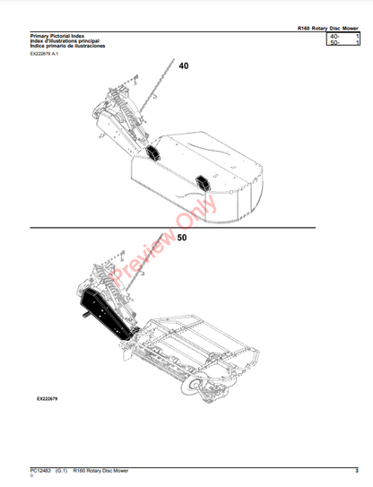 JOHN DEERE R160 ROTARY DISK MOWER PC12483 - PARTS CATALOG MANUAL