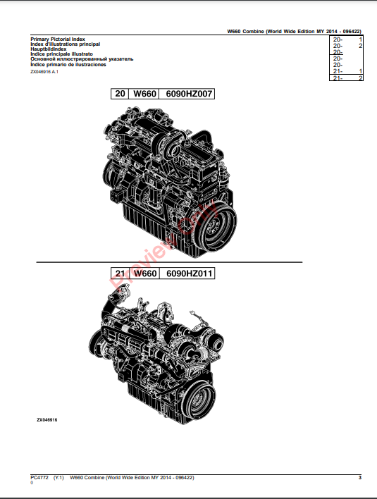 JOHN DEERE W660 COMBINE (WORLDWIDE EDITION MY 2014-096422) PC4772 - PARTS CATALOG MANUAL