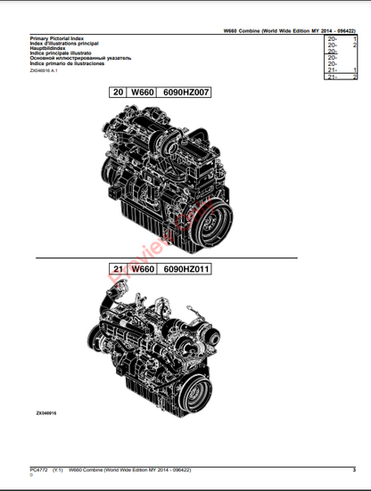 JOHN DEERE W660 COMBINE (WORLDWIDE EDITION MY 2014-096422) PC4772 - PARTS CATALOG MANUAL