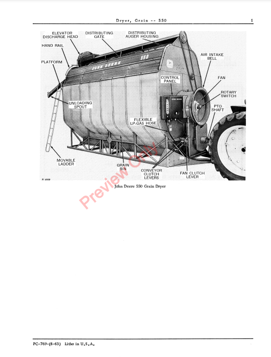 JOHN DEERE 550 GRAIN DRYER PC769 - PARTS CATALOG MANUAL