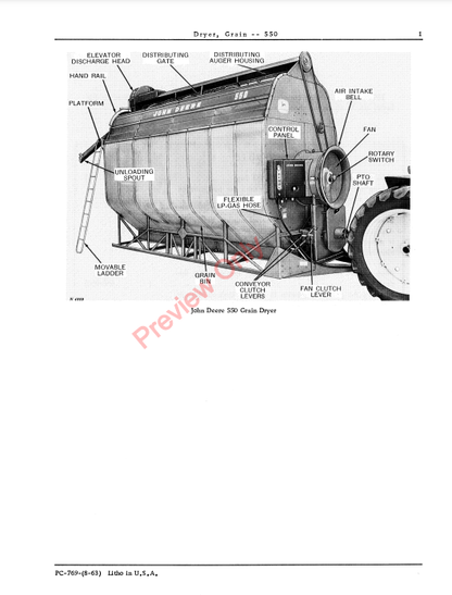 JOHN DEERE 550 GRAIN DRYER PC769 - PARTS CATALOG MANUAL