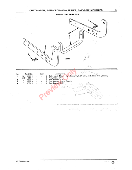 JOHN DEERE 4500 SERIES ROW-CROP CULTIVATOR PC458 - PARTS CATALOG MANUAL