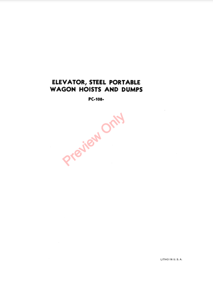 JOHN DEERE STEEL PORTABLE ELEVATOR-WAGON HOISTS & DUMPS PC108 - PARTS CATALOG MANUAL