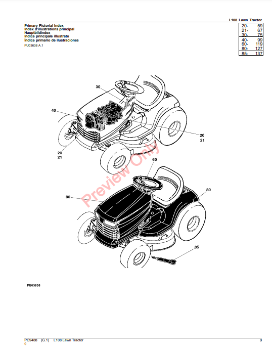 JOHN DEERE L108 LAWN TRACTOR PC9488 - PARTS CATALOG MANUAL