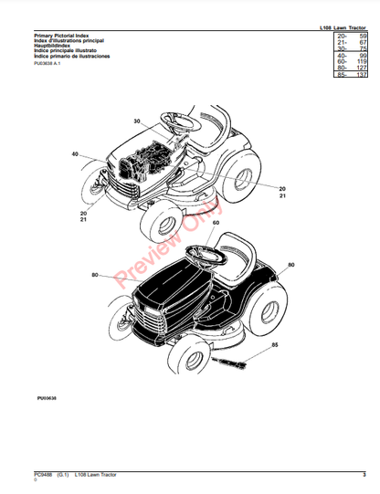 JOHN DEERE L108 LAWN TRACTOR PC9488 - PARTS CATALOG MANUAL