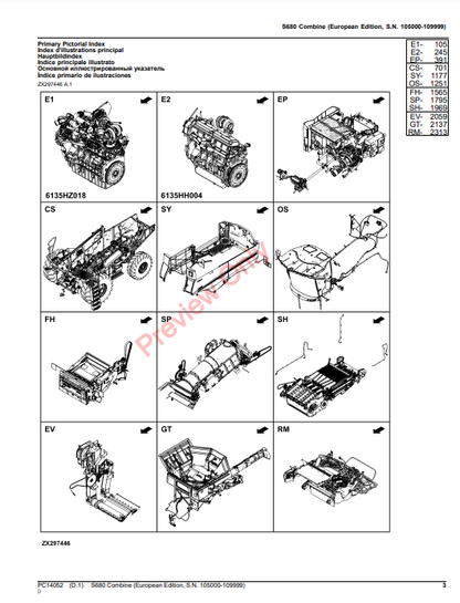 JOHN DEERE S680 COMBINE (EUROPEAN EDITION) PC14052 - PARTS CATALOG MANUAL