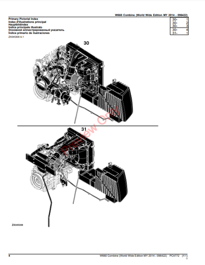 JOHN DEERE W660 COMBINE (WORLDWIDE EDITION MY 2014-096422) PC4772 - PARTS CATALOG MANUAL