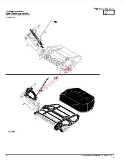 JOHN DEERE R160 ROTARY DISK MOWER PC12483 - PARTS CATALOG MANUAL