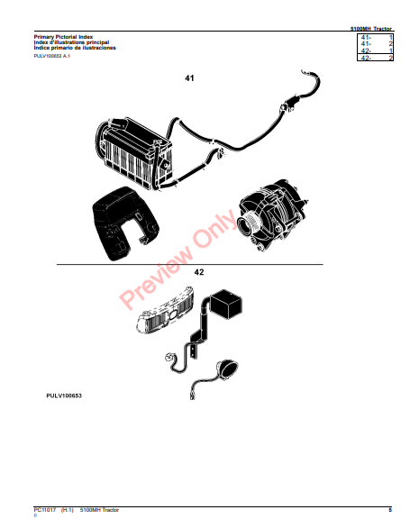 JOHN DEERE 5100MH TRACTOR PC11017 - PARTS CATALOG MANUAL