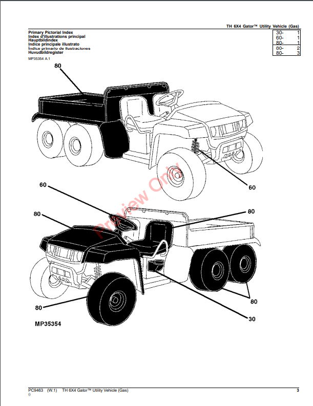 JOHN DEERE TH 6X4 GATOR UTILITY VEHICLE PC9463 - PARTS CATALOG MANUAL