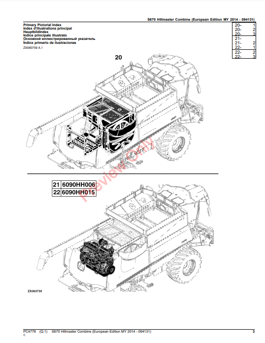 JOHN DEERE S670 HILLMASTER COMBINE (EUROPEAN EDITION) PC4779 - PARTS CATALOG MANUAL