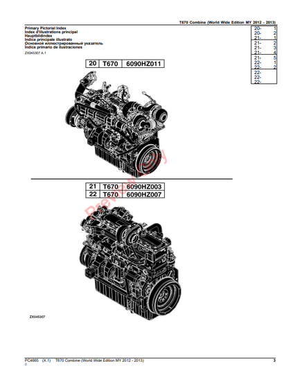 JOHN DEERE T670 COMBINE PC4665 - PARTS CATALOG MANUAL