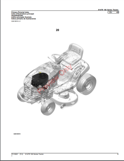 JOHN DEERE X147R 100 SERIES TRACTOR PC16001 - PARTS CATALOG MANUAL