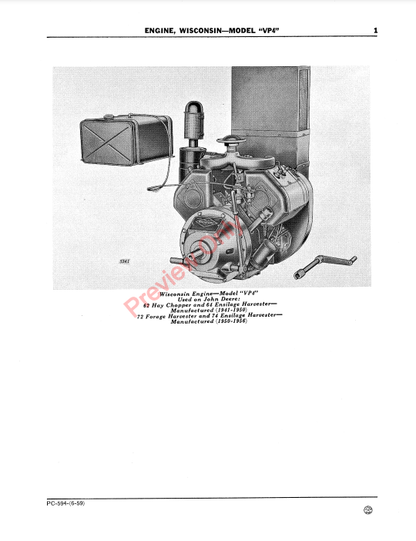 JOHN DEERE WISCONSIN ENGINE - MODEL 'VP4' PC594 - PARTS CATALOG MANUAL