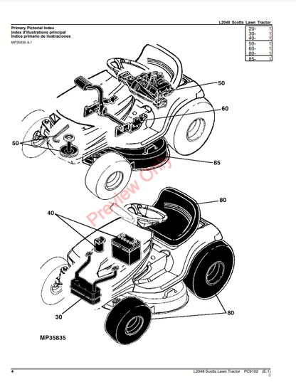 JOHN DEERE L2048 SCOTTS LAWN TRACTOR PC9102 - PARTS CATALOG MANUAL