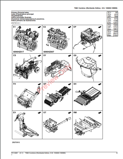 JOHN DEERE T660 COMBINE PC14061 - PARTS CATALOG MANUAL