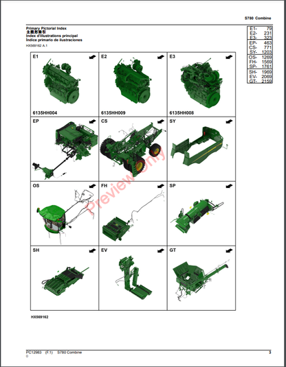 JOHN DEERE S780 COMBINE PC12983 - PARTS CATALOG MANUAL