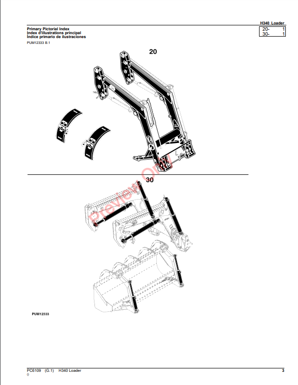 JOHN DEERE H340 LOADER PC6109 - PARTS CATALOG MANUAL