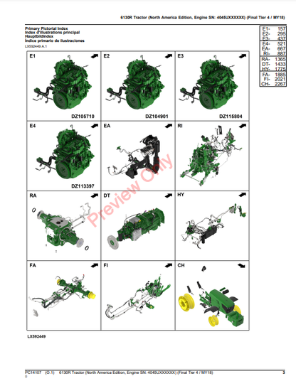 JOHN DEERE 6130R TRACTOR (NORTH AMERICA EDITION, ENGINE SN:4045UXXXXXX) (FINAL TIER 4/MY18) PC14107 - PARTS CATALOG MANUAL