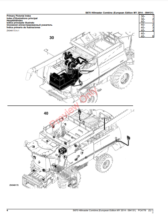 JOHN DEERE S670 HILLMASTER COMBINE (EUROPEAN EDITION) PC4779 - PARTS CATALOG MANUAL