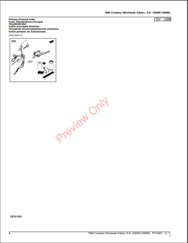 JOHN DEERE T660 COMBINE PC14061 - PARTS CATALOG MANUAL