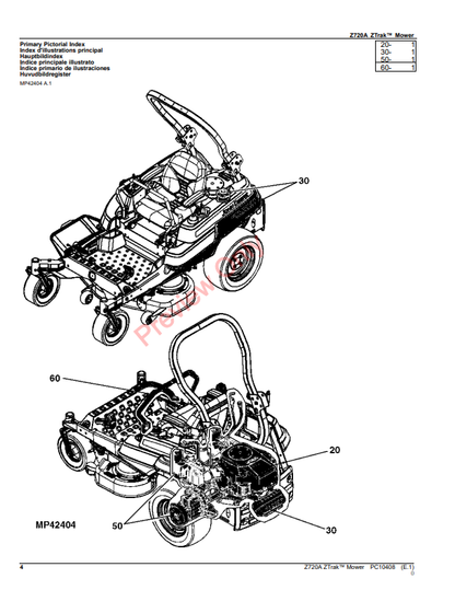 JOHN DEERE Z720A ZTRAK MOWER PC10408 - PARTS CATALOG MANUAL