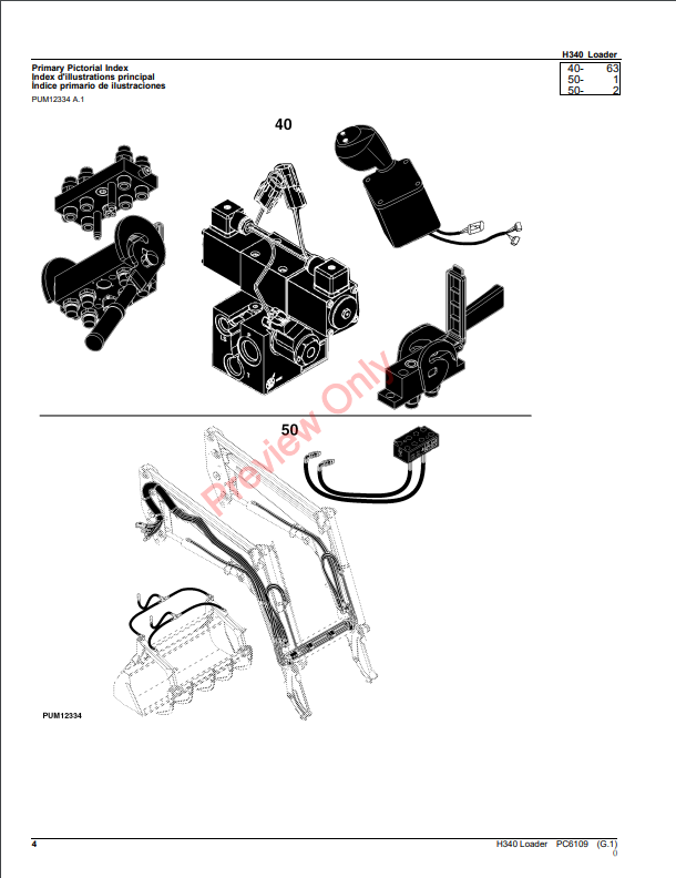 JOHN DEERE H340 LOADER PC6109 - PARTS CATALOG MANUAL