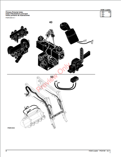 JOHN DEERE H340 LOADER PC6109 - PARTS CATALOG MANUAL