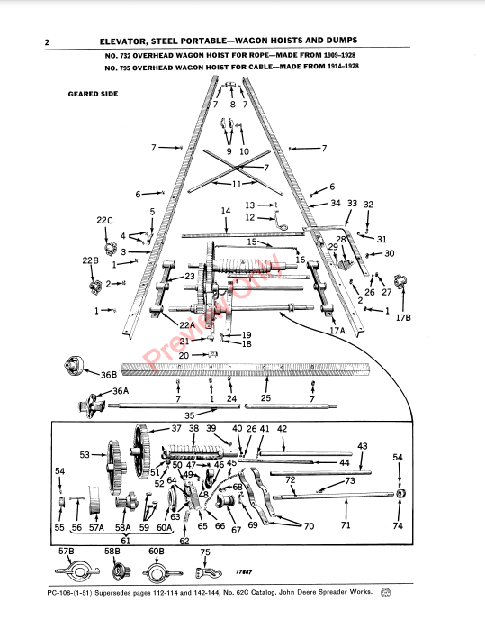 JOHN DEERE STEEL PORTABLE ELEVATOR-WAGON HOISTS & DUMPS PC108 - PARTS CATALOG MANUAL