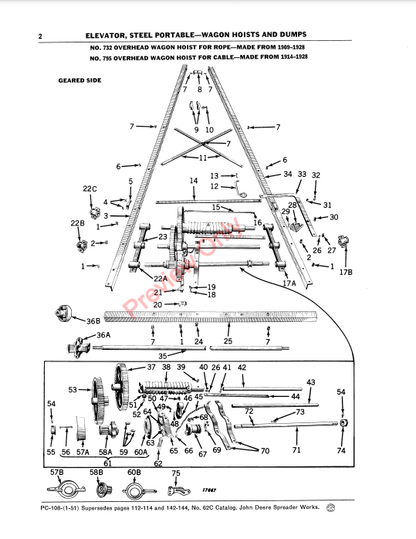 JOHN DEERE STEEL PORTABLE ELEVATOR-WAGON HOISTS & DUMPS PC108 - PARTS CATALOG MANUAL