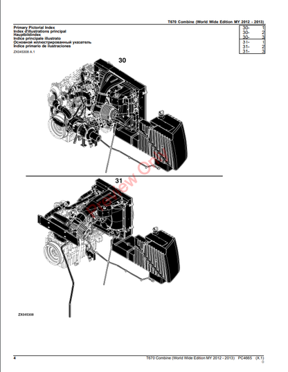 JOHN DEERE T670 COMBINE PC4665 - PARTS CATALOG MANUAL