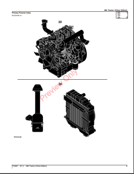 JOHN DEERE 480 TRACTOR PC4651 - PARTS CATALOG MANUAL