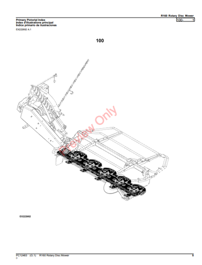 JOHN DEERE R160 ROTARY DISK MOWER PC12483 - PARTS CATALOG MANUAL