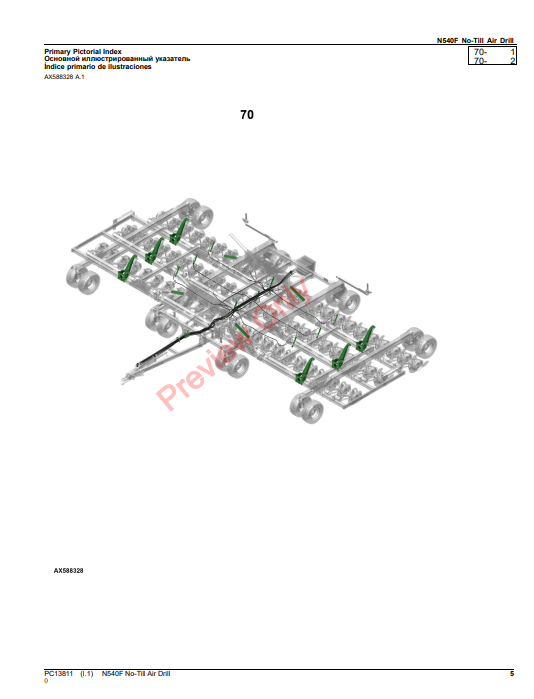 JOHN DEERE N540F NO-TILL AIR DRILL PC13811 - PARTS CATALOG MANUAL