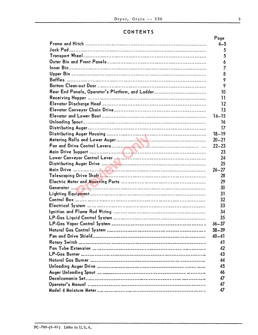 JOHN DEERE 550 GRAIN DRYER PC769 - PARTS CATALOG MANUAL