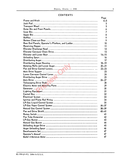 JOHN DEERE 550 GRAIN DRYER PC769 - PARTS CATALOG MANUAL