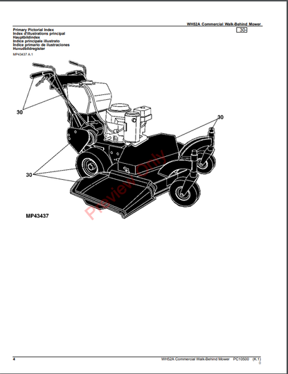 JOHN DEERE WH52A COMMERCIAL WALK-BEHIND MOWER PC10500 - PARTS CATALOG MANUAL