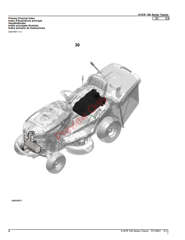 JOHN DEERE X147R 100 SERIES TRACTOR PC16001 - PARTS CATALOG MANUAL