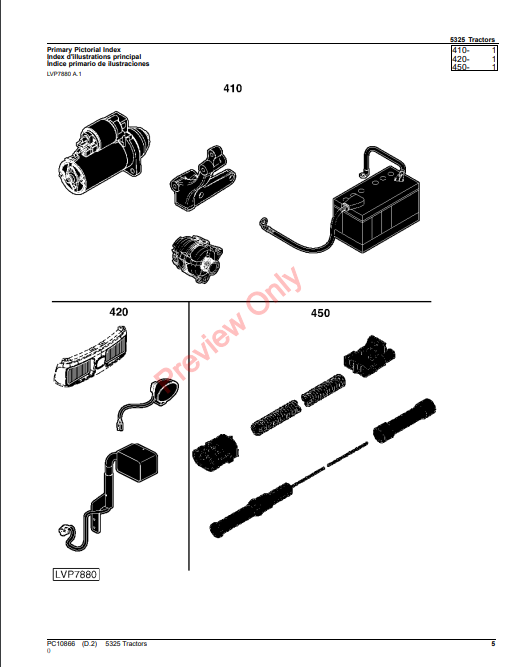 JOHN DEERE 5325 TRACTOR PC10866 - PARTS CATALOG MANUAL