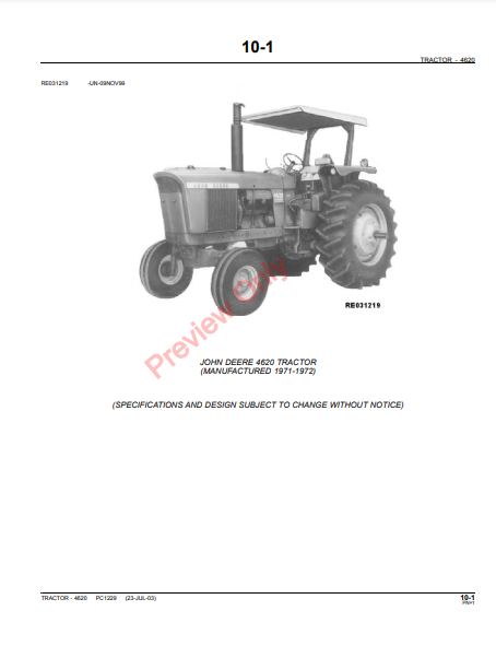 JOHN DEERE 4620 TRACTOR PC1229 – The Manuals Group