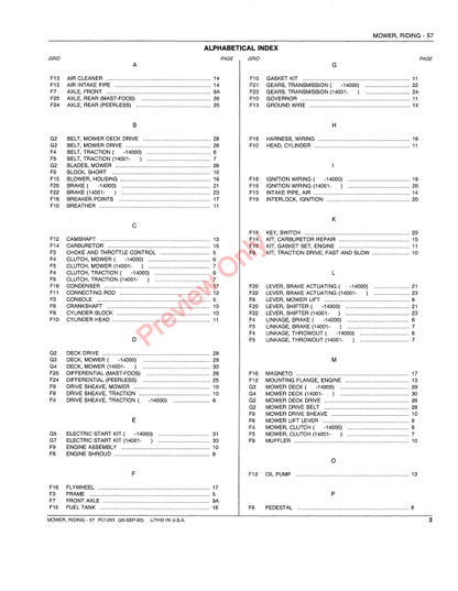 JOHN DEERE 57 RIDING MOWER PC1253 - PARTS CATALOG MANUAL