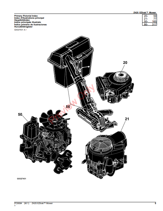 JOHN DEERE Z425 EZTRAK MOWER PC9594 - PARTS CATALOG MANUAL