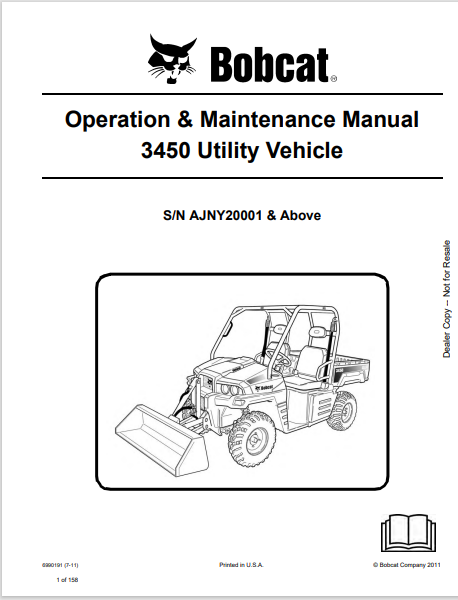  Discover the comprehensive operation and maintenance manual for the BOBCAT 3450 Utility Vehicle. Download the PDF file for essential guidelines and tips.